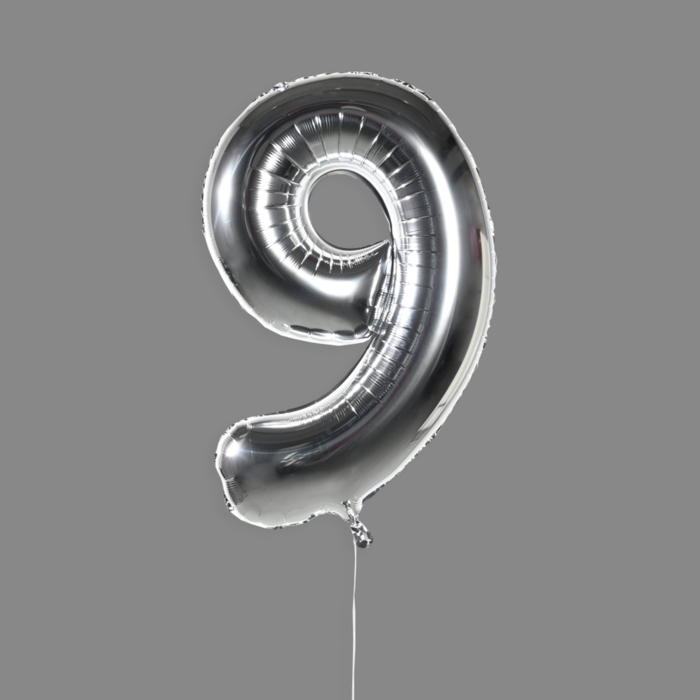 Шар фольгированный серебро "9"