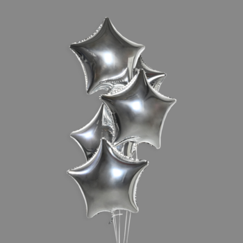 Шары фольгированные звезды серебро (5 шт)