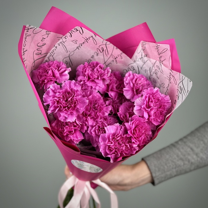 Букет из 15 малиновых гвоздик