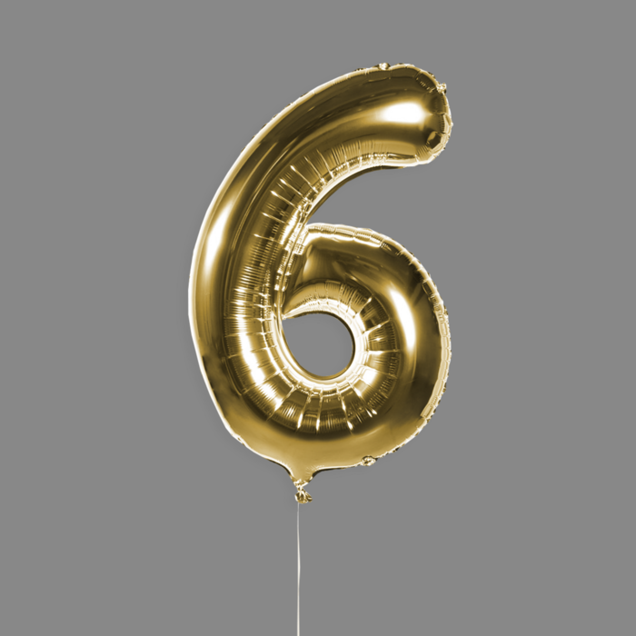 Шар фольгированный золото "6"