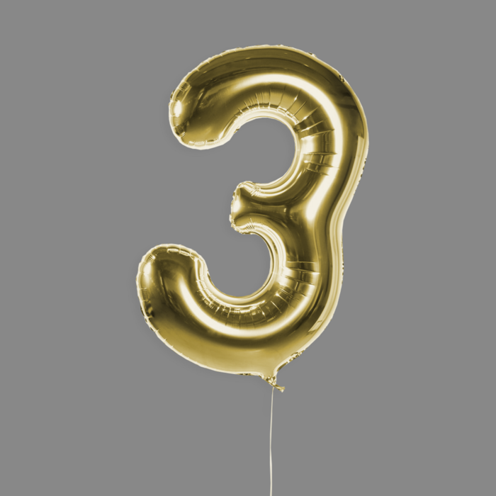 Шар фольгированный золото "3" Шар фольгированный золото "3"