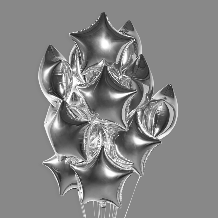 Шары фольгированные звезды серебро (20 шт)