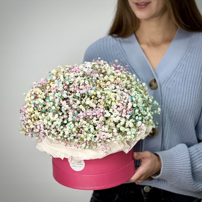 Цветы в коробке Радуга L