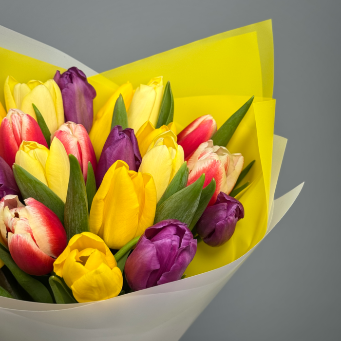 Букет из 21 тюльпанов яркий микс