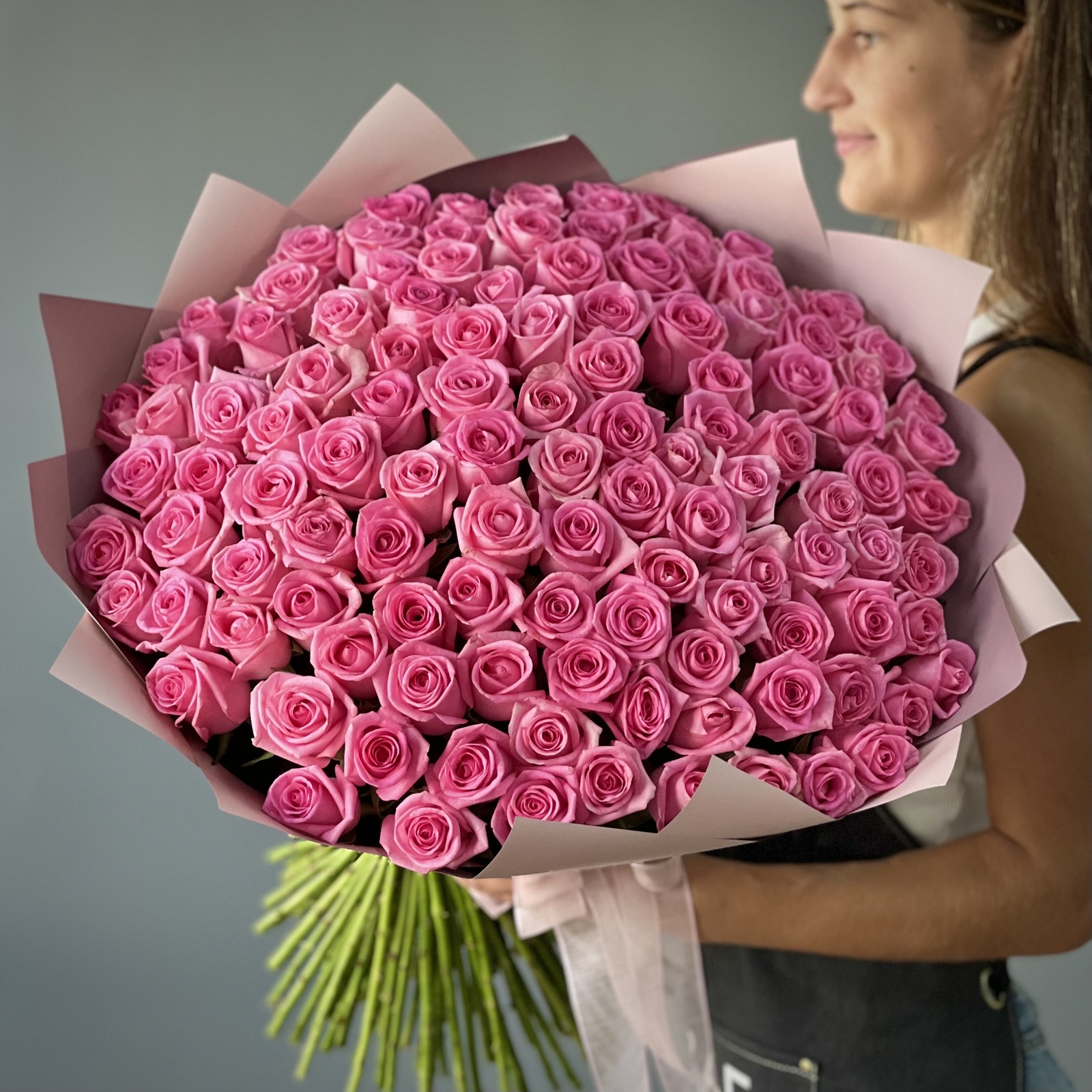 Букет из 101 розовой розы 50 см