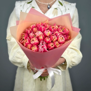 Букет из 31 малиновых пионовидных тюльпанов